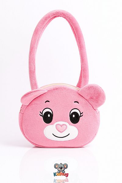KidHug Shoulder Bag Teddy Bear Face Embroidered Plush Soft Large Pink/Beige/Brown Options