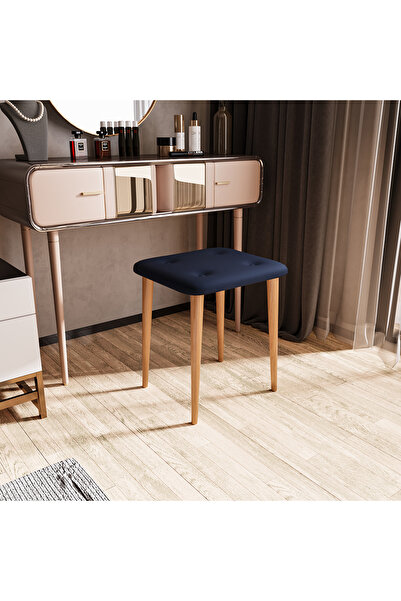 WOOVEN DESIGN Gürgen ahşap ayaklı, renkli kumaş puf tabure Makyaj masası sand...