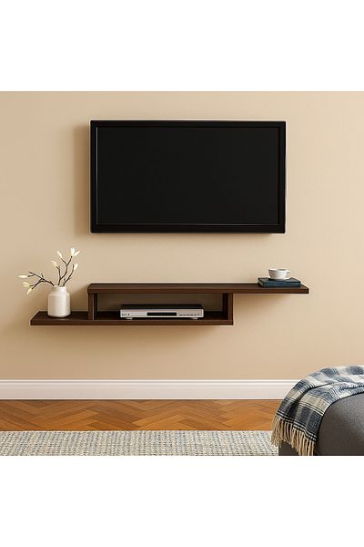 Egecan Mobilya Walnut 100 cm Wall Shelf Tv Stand Tv Unit Decorative Wall Shelf Bookcase