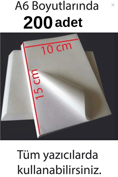 OzmeralBaskı Etiket- 200 Adet 1.hamur Yapışkanlı Etiket - 10x15 Cm -a6 Boyut ...