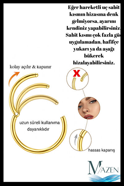 MAZEN Tam Halka Piercing | 316l Cerrahi Çelik | Kararmaz | Tragus Helix Kıkırdak | Gold | Beden Seçenekli