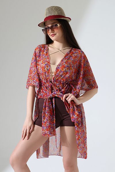 Esberin Front Lace Patterned Tulle Pareo