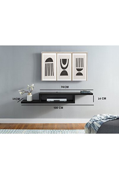 Egecan Mobilya Siyah 100 Cm Duvar Rafı Tv Sehpası Tv Ünitesi Dekoratif Duvar Rafı Kitaplık