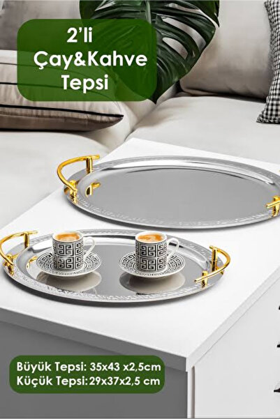 Aslan 2’li Elit Tepsi Oval Tepsi Çay Tepsisi Kahve Tepsisi