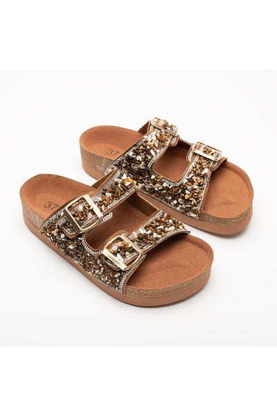 Sister in Love Morena Stone Detailed Buckle Slippers
