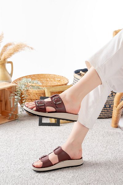 Slipcat Papuci negri pentru femei Mulex, cu cataramă dublă, eleganti, casual