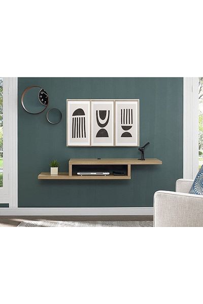 Egecan Mobilya Oak 100 cm Wall Shelf Tv Stand Tv Unit Decorative Wall Shelf Bookcase