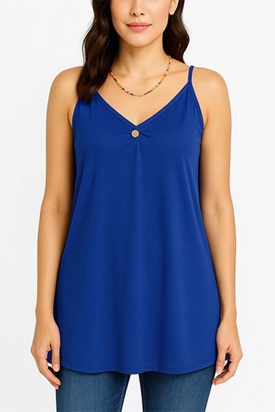 dorbe spaghetti strap button-up women casual wear blue color mini blouse top