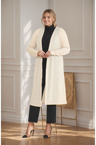 RESPİRO Large Size Seasonal Comfortable Cut Long Cardigan Dumped Mother Size Women's Cardigan