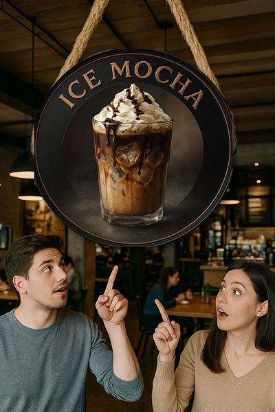 Nod Ice Mocha Themed Round Cafe Sign – Jute Drawstring Wooden Wall & Door Decor |   Barista Style Ornament