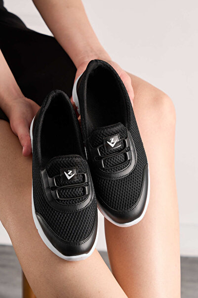 İmerShoes Daily Women's Black White Sports Shoes Rubber Laces Mesh Breathable Non-Slip Sole Sneaker 3005