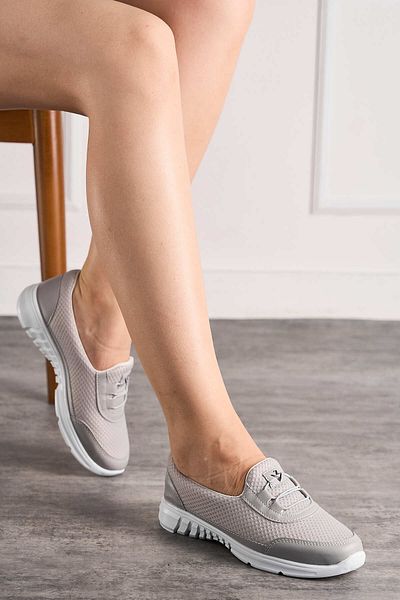 İmerShoes Pantofi sport gri pentru femei de zi cu zi, cu șireturi din cauciuc, plasă, respirabil, confortabil, cu talpă anti-alunecare, pantofi 3005