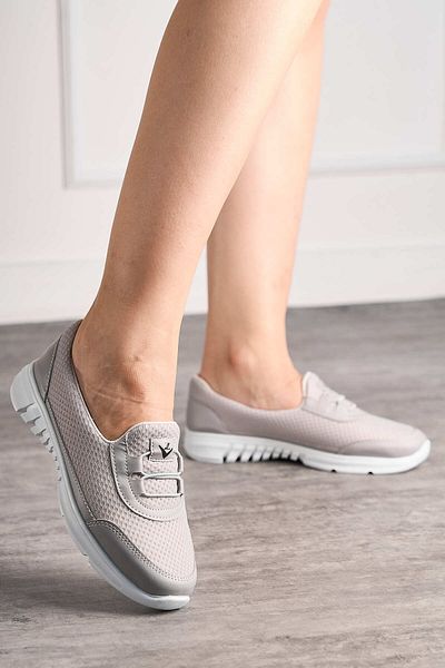 İmerShoes Pantofi sport gri pentru femei de zi cu zi, cu șireturi din cauciuc, plasă, respirabil, confortabil, cu talpă anti-alunecare, pantofi 3005
