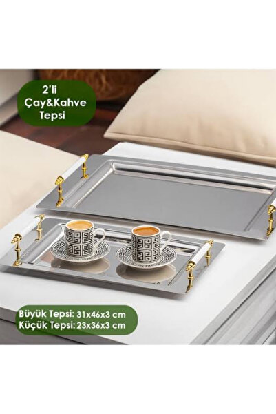 Aslan 2’li Saray Çelik Tepsi Beyaz