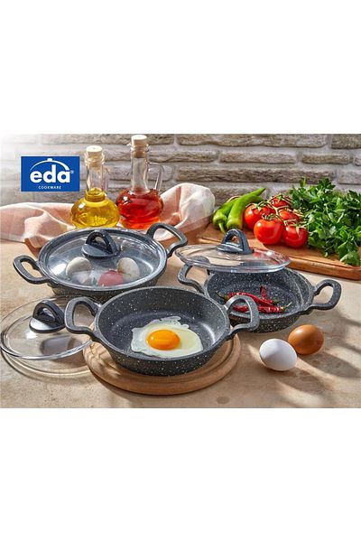 Eda طقم مقلاة صب آسيوية كبيرة 18/20/22 مع غطاء زجاجي