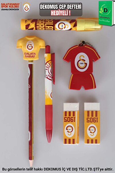 Galatasaray "dekomus Cep Defteri Hediyeli" Lisanslı 12 Parça Kırtasiye Seti Silgi Tepeli