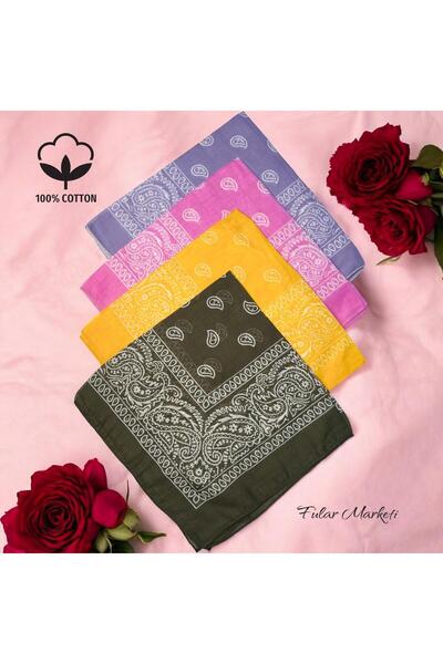Fular Marketi 100% bumbac 4 bucăți Bandana cu model etnic Albastru Alb Roz Liliac