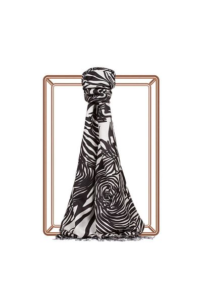 ipekevi Patterned Silk Shawl - Zebra Pattern - Black and White