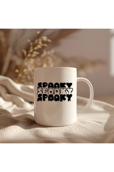 BB TRADE White Ceramic Printed Mug with Spooky Design 330ml