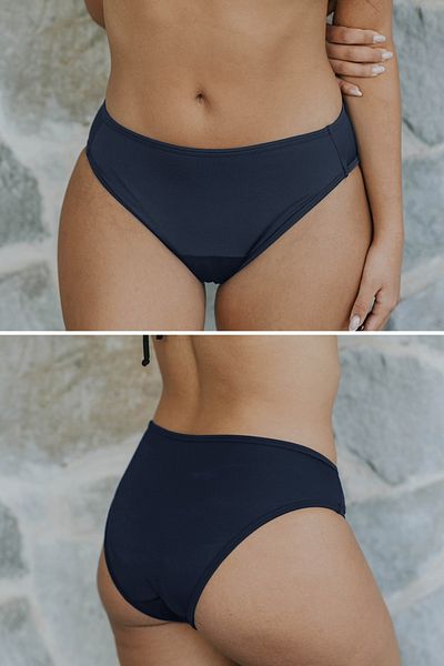 PEDDON Comfortable Padkini under Swimwear for Menstrual Period Super Absorbent Low Waist Bikini Bottom Navy Blue Menstrual Swimsuit