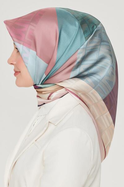 Armine İpek Eşarp Nostalji - 8516-38 Pembe Mavi Twill