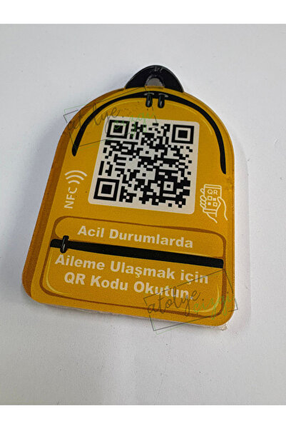 Atölye Çizgi سلسلة مفاتيح حقيبة NFC Qr من My Family باللون الأصفر