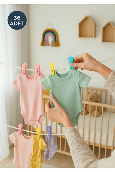 HOMİNG Smiley Face Smile 36 Pcs Assorted Color Laundry and Hobby Pegs Set