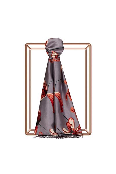 ipekevi Patterned Silk Shawl - Freesia Patterned - Fig Purple