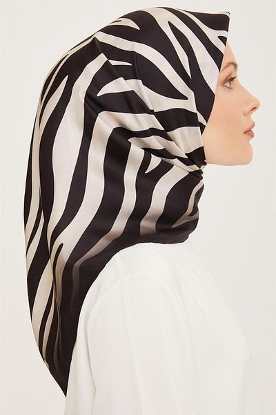 Armine Μεταξωτό Φουλάρι Nostalgia - 8274-01 Μαύρη Κρέμα Zebra Twill
