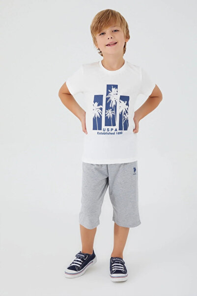 U.S. Polo Assn. Palm Pattern Cream Boy Capri Suit Us1360