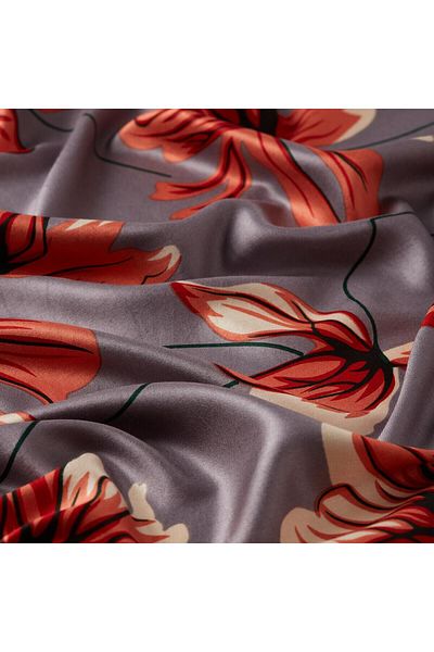 ipekevi Patterned Silk Shawl - Freesia Patterned - Fig Purple