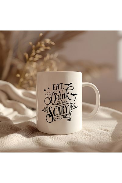 BB TRADE Eat Drink Designed White Ceramic Printed Mug 330ml