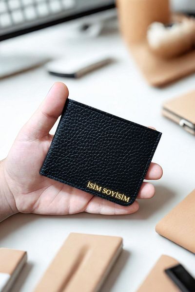 VANİLLA COLLECTİON Black Unisex Leather Portfolio - with Thin Wallet, Hidden Inside Snap Closure, Flotter