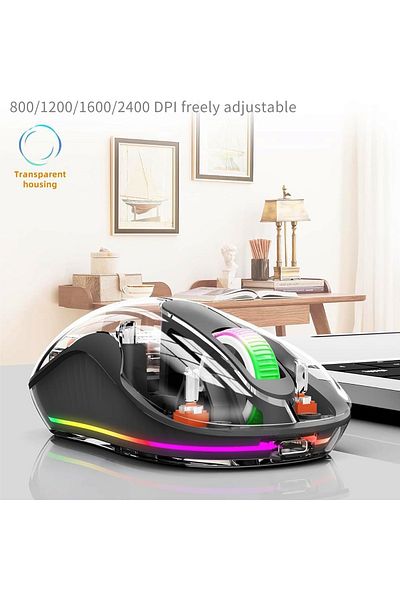 O.L by ODISSEY LIFE Mouse Wireless Transparent, Reincarcabil, Triple-mode, 2 Recivere, Compatibil Macbook/ipad/laptop