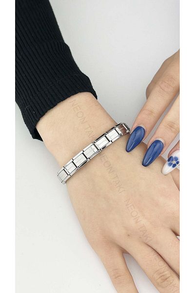 Neon Takı by Atalay Sensitivity Tag and Stainless Steel Italian Nom Bracelet 83, Silver Color (Unisex)