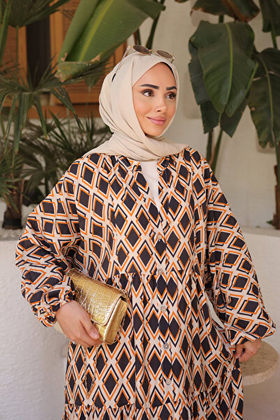 İmajButik Beige Half Button Skirt Layered Dress