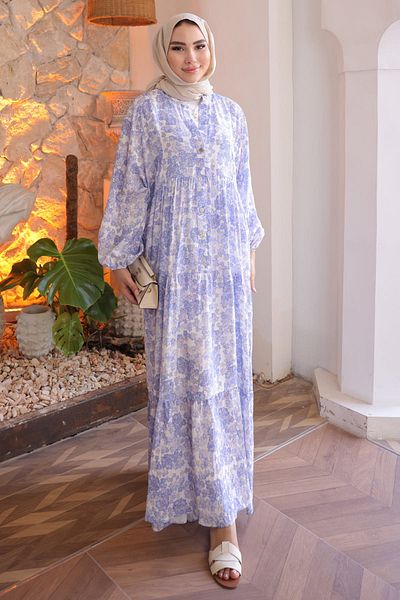 İmajButik Λιλά Φόρεμα με μισό κουμπί και φούστα