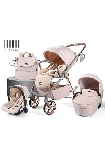 burbay Burbay 5-in-1 Cricut Newborn Stroller, Car Seat, and Mommy Bag with Large Wheels and Foldable
