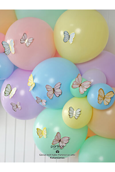 partince 48’li Kelebek Süs Soft Makaron Renkli Doğum Günü Süsü