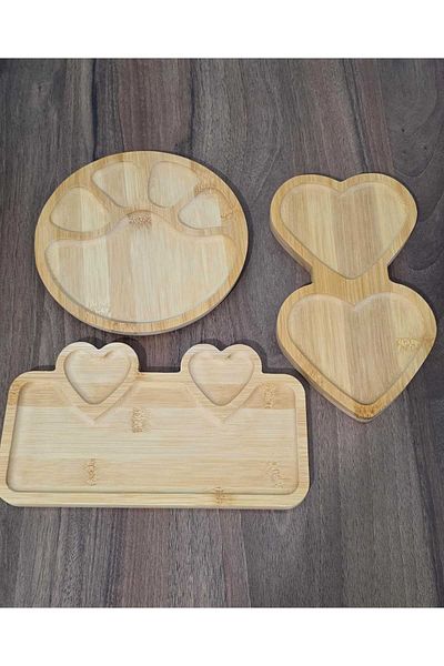 BuMeria Natural Bamboo 3-Piece Plate Set |   Service, Presentation and Decorative Use. Wooden Presentation Rack