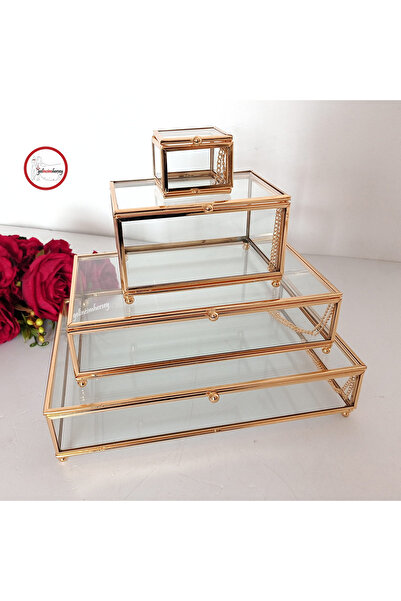 Gelincimherşey Altın Dikdörtgen Kapaklı Dört Boy Ayaklı Cam Kutu