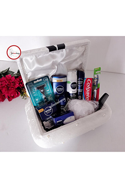 Gelincimherşey Krem Damatlık Süslü Kadife Kaplı Sandık Ve Kozmetik Tıraş Takı...