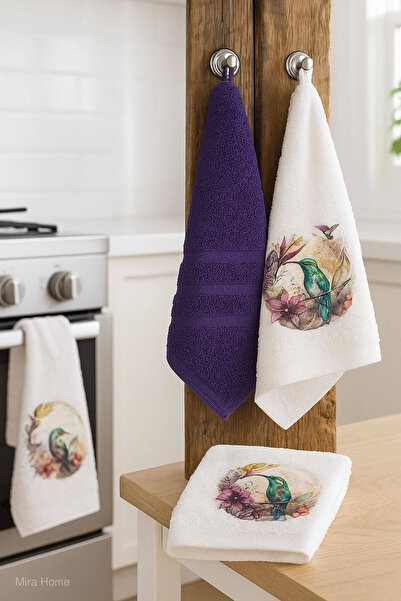 Mira Home 3 lü Kuş Baskılı %100 Pamuklu Mutfak Havlusu 30 x 50 Cm