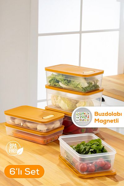 Vienev 6-Piece Orange Vegetable and Fruit Storage Set - 2.5-3.8-5 Liters