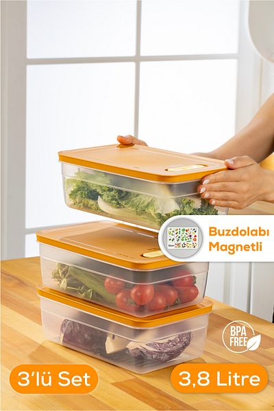 Vienev Orange 3.8 Liter 3-Piece Adjustable Vegetable and Fruit Storage Container