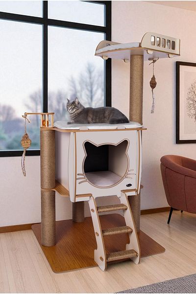 Patihomes Xl VIP Storey Beded Cat House - Cat Scratch Beige