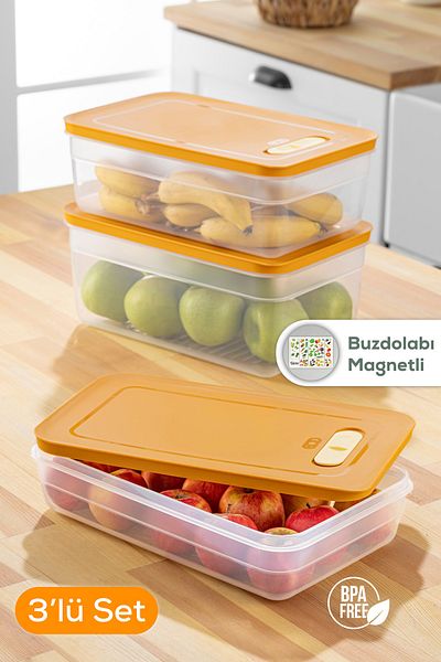 Vienev 3-Piece Adjustable Orange Vegetable and Fruit Storage Set - 2.5-3.8-5 Liters