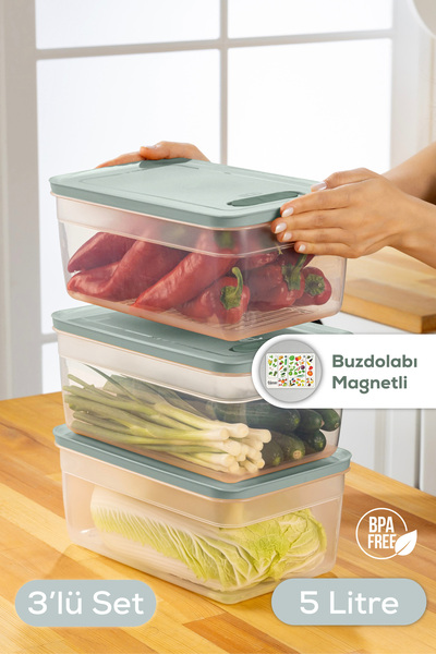 Vienev 5-Liter Mint 3-Piece Vegetable and Fruit Storage Set