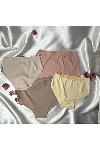 shiny date 4-Piece Assortment High Waist Laser Cut Non-Marking Seamless Panties