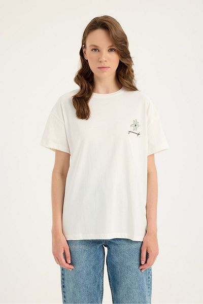 SEVİLEN Floral Printed Basic T-Shirt